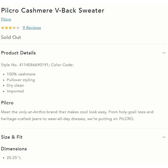 Anthropologie PILCRO 100% Cashmere V-Back Pullover Sweater Pink Combo M NWT $168 - Picture 5 of 5